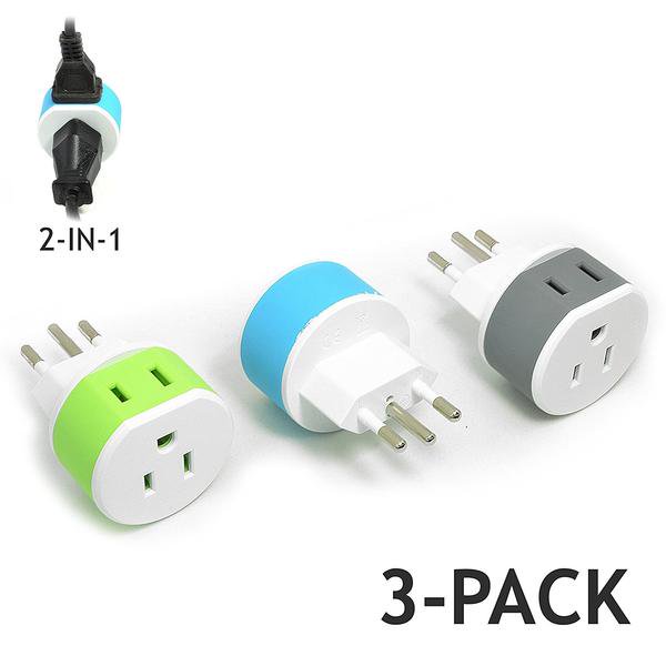 OREI Italy, Uruguay Travel Plug Adapter 2 USA Inputs 3 Pack Type