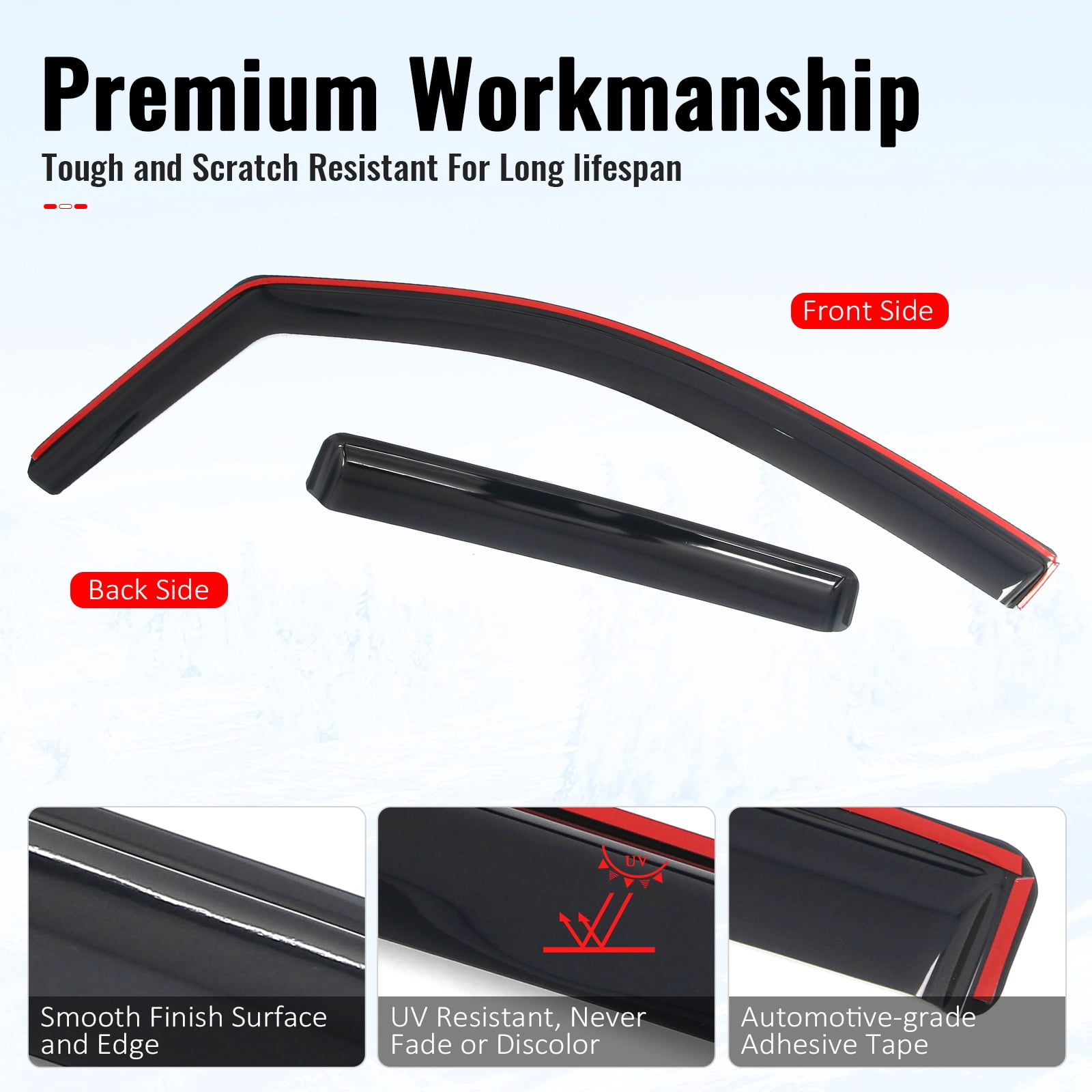 Ikon Motorsports In-Channel Window Visors Sun Shades Vent Rain Guards Deflectors for 2017-2026 Honda Ridgeline Acrylic Smoke/Tinted 4PCS