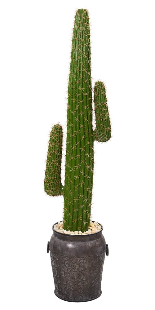 Nearly Natural 59 inch Cactus Artificial Plant in Metal Planter