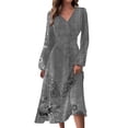 thumbnail image 1 of Vestido largo de manga larga con estampado floral SCZ casual de otoño e invierno gris Talla M, 1 of 5