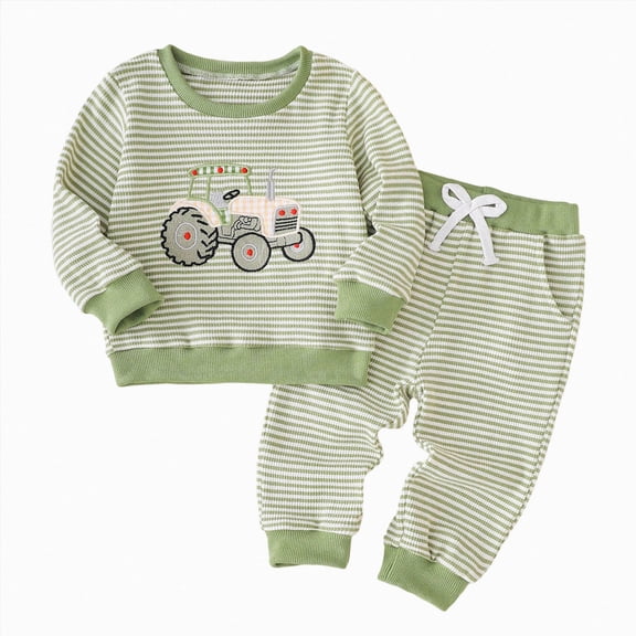 yboeqw 2Pcs Toddler Boys Clothes for Baby Boy 1T 2T 3T 4T Fall Outfits Stripe Print Long Sleeve Top Shirts and Pants Set AG,Size 6-12 Months