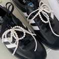 thumbnail image 4 of LZLINGMEI 2 pcs Pearls Bowknot Shoe Decoration Charms for Sneakers Dress Shoes Elegant Buckle Pearl Beaded Chain for Women DIY Shoe Charms Shoe Accessories for Wedding Gift, 4 of 7