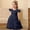 151Navy314, variant on CAIVO Kids Girls Dress Gown O-Neck Solid Color Party Formal Wear Tutu Dresses Summer Fly Sleeve Classic Sundress