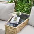 thumbnail image 4 of Jocisland PE Rattan Wicker Patio Side Table Sofa Wedge End Table with Tempered Glass Top & Storage Function, 4 of 7