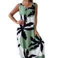 thumbnail image 1 of WILLBEST Robes de Club pour Femmes 2024 Robe Longue Sans Manches à Col Rond Imprimé Feuilles, 1 of 7
