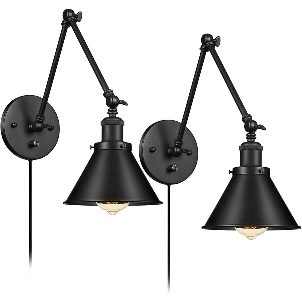 Plugin Wall Sconces, Dimmable Black Wrought Iron Wall Light, Plug in