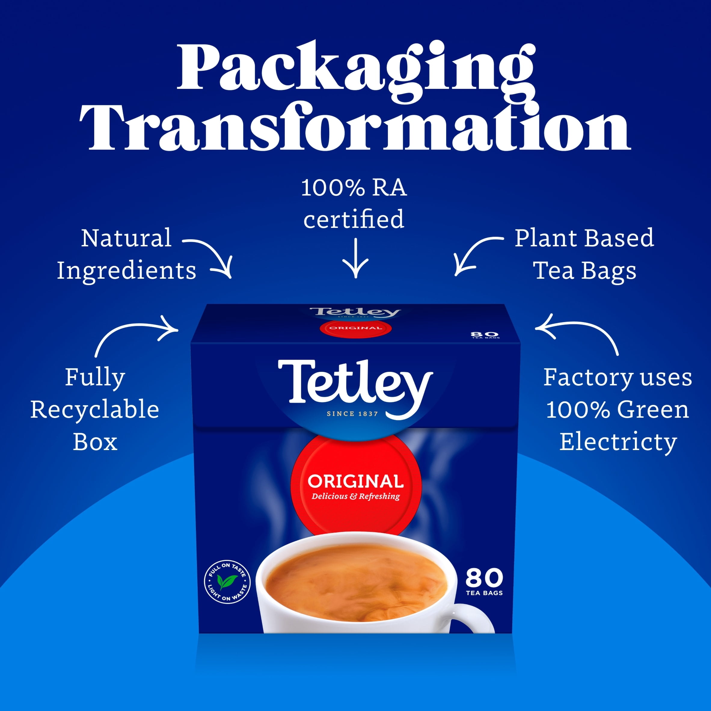 Tetley Pure Green Tea 50 Tea Bags 100g, Imported from Britain