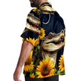 thumbnail image 3 of Crocodile Starry Sky Sunflower Men's Casual Hawaiian Button Down Short Sleeve Summer Beach Printed Shirt, 3 of 6