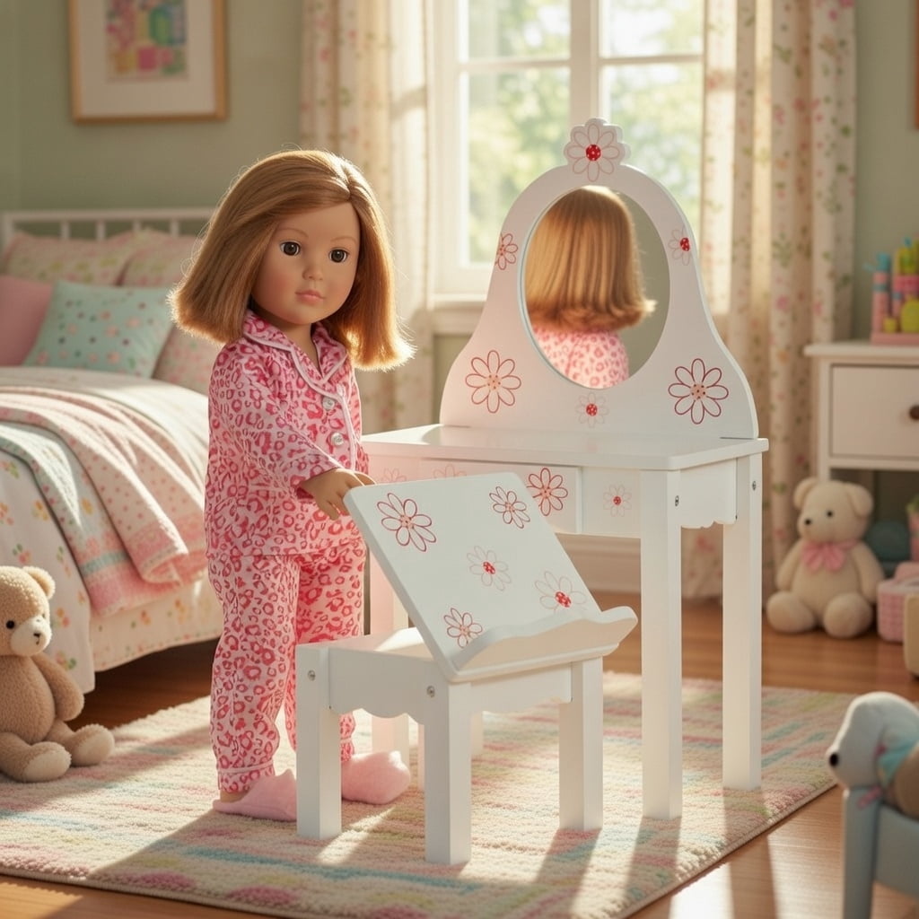 Emily Rose 18-inch Doll Bedroom Vanity with Chair - Floral Collection Compatible with American Girl Dolls