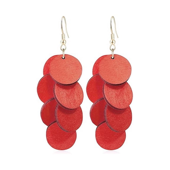 Handmade Bohemian Wooden Round Dangle Drop Earrings,Colorful Layered Wooden Earrings, Bohemian Dangle Drop Earrings for Women