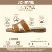 Cushionaire Voyage Cutout Strap Slides for Women - Slip On Summer Flats, Comfortable and Trendy Vacation Style Sandals for Women