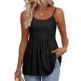 thumbnail image 4 of Craaazy Womens Solid Color Spaghetti Strap Tank Tops Casual Summer Scoop Neck Blouse with Eyelet Detail Ruffled Hem Trendy Tees for Daily Wear, Summer Beach, 4 of 5