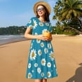thumbnail image 4 of Naloa Daisies Flowers Print Womens Summer A-Line Dress with Pockets,Short Sleeve Dresses,Flowy Beach Swing Dress for Vacation Travel, 4 of 6