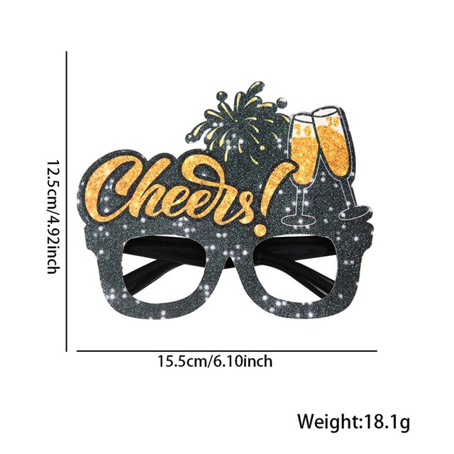 Tignapoo 2025 Party Glasses Frame - Black & Gold New Year Celebration Accessory for Festive Events & Photo Props (Cheer Fireworks Design)