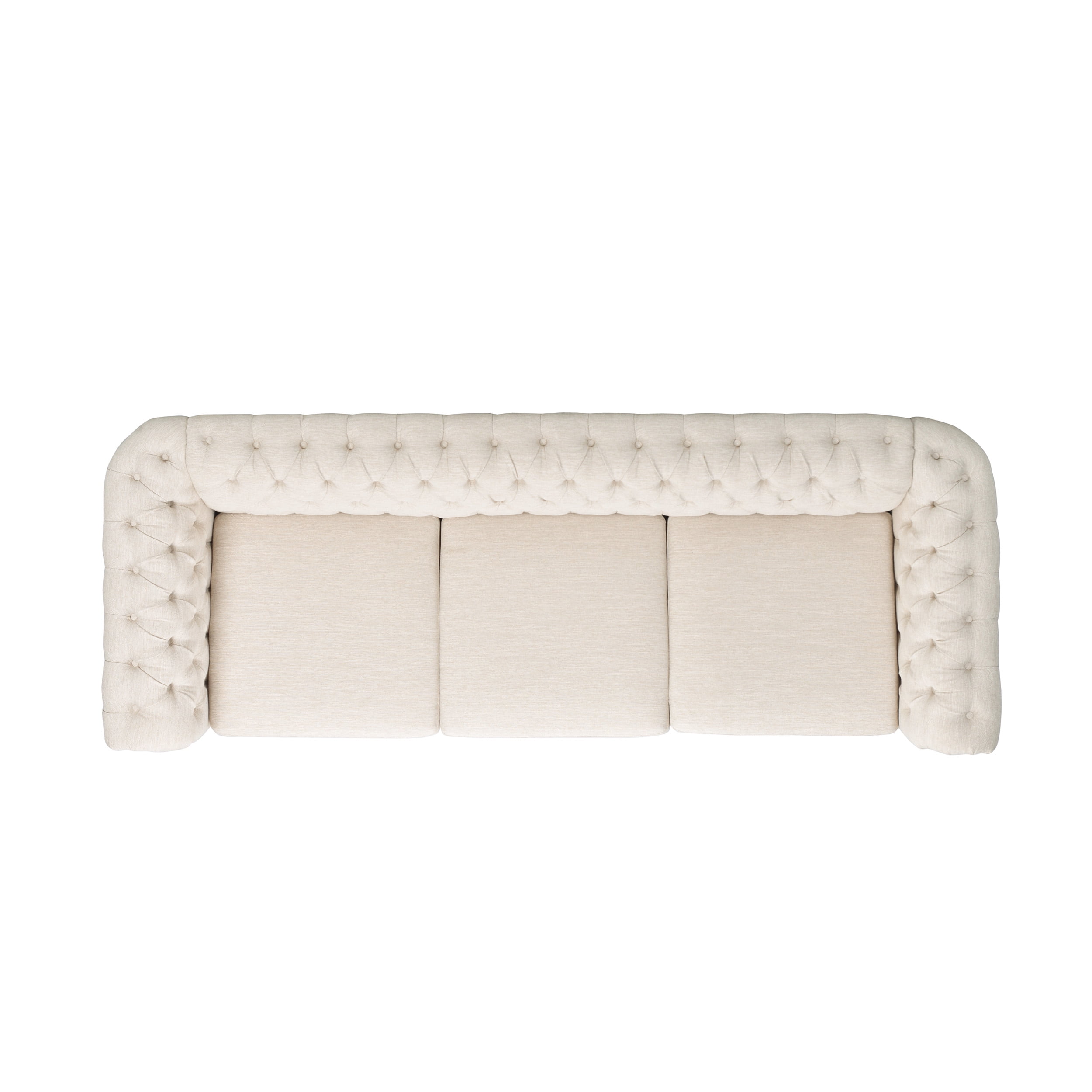 Noble House Augus Fabric Tufted 3 Seater Sofa, Beige, Dark Brown
