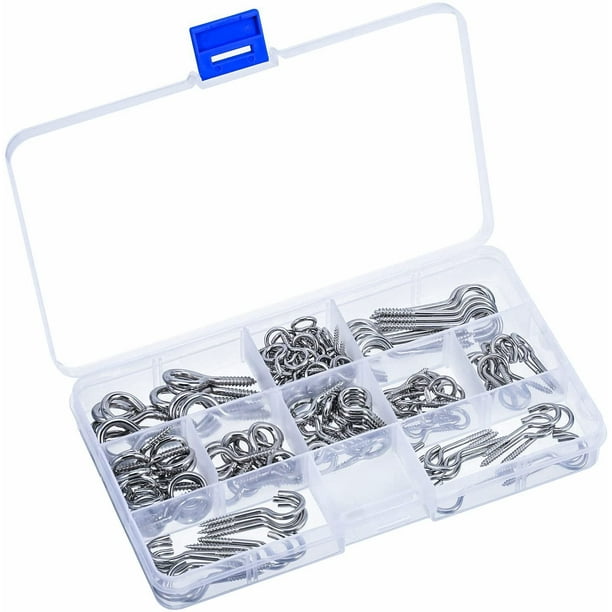Screw Hooks and Screw Eyes Kit, Assortment Size Ceiling Hooks Cup Hooks and Eye  Bolts, 150 Pieces (Silver) 