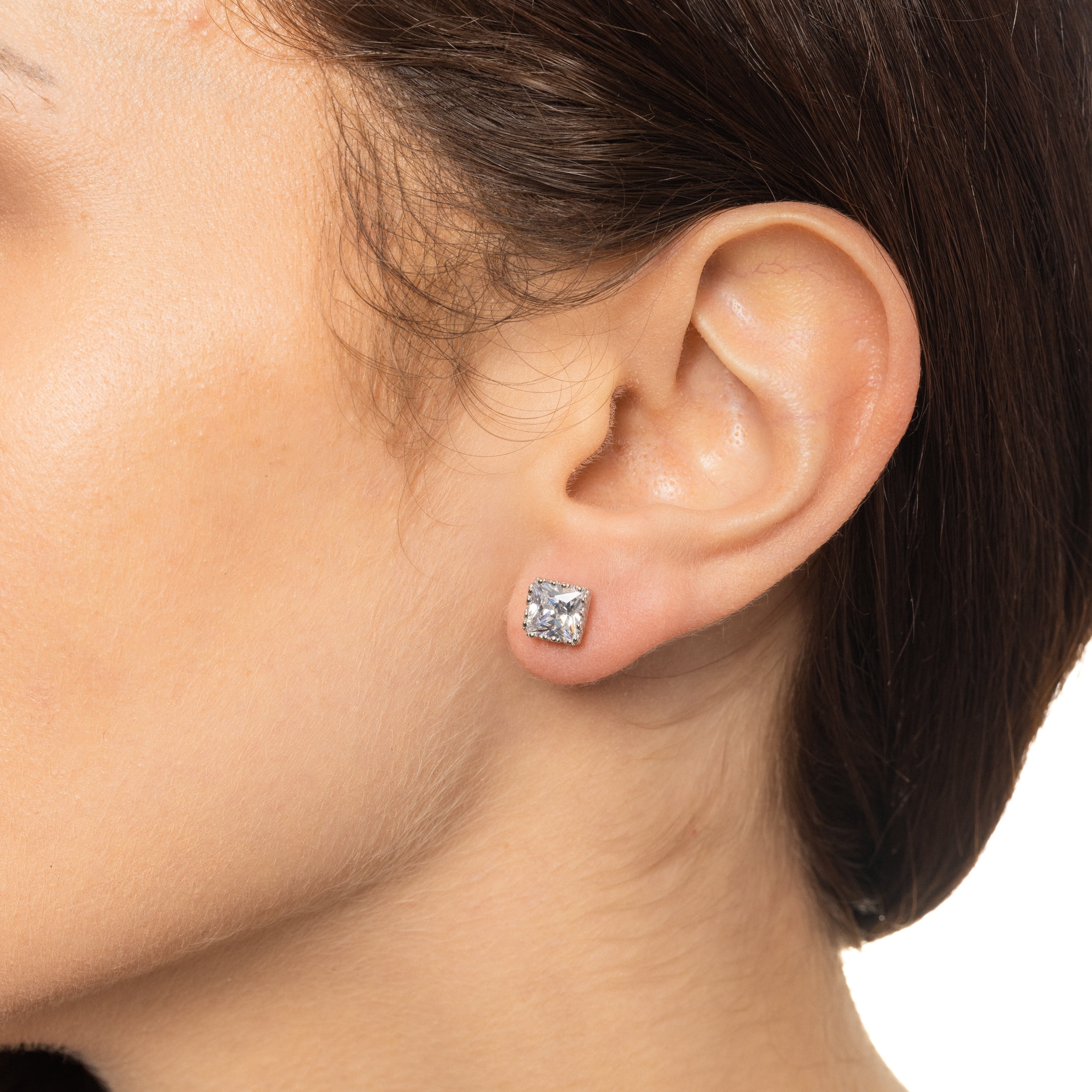 Brilliance Fine Jewelry Sterling Silver Simulated Diamond Adult Square Filigree Stud Earrings