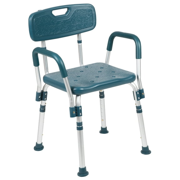 Flash Furniture HERCULES Series 300 Lb. Capacity Adjustable Navy Bath & Shower Chair with Quick Release Back & Arms