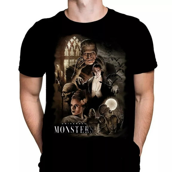 UNIVERSAL MONSTERS - MOVIE POSTER ART - T-SHIRT / 1930'S HORROR CLASSICS