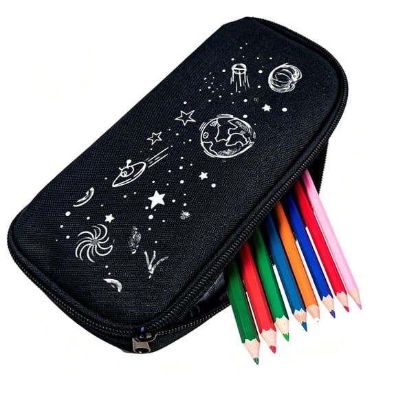 Space Galaxy Printed Pencil Case Durable Oxford Large Capacity Zipper Pen Pouch for Art & Stationery