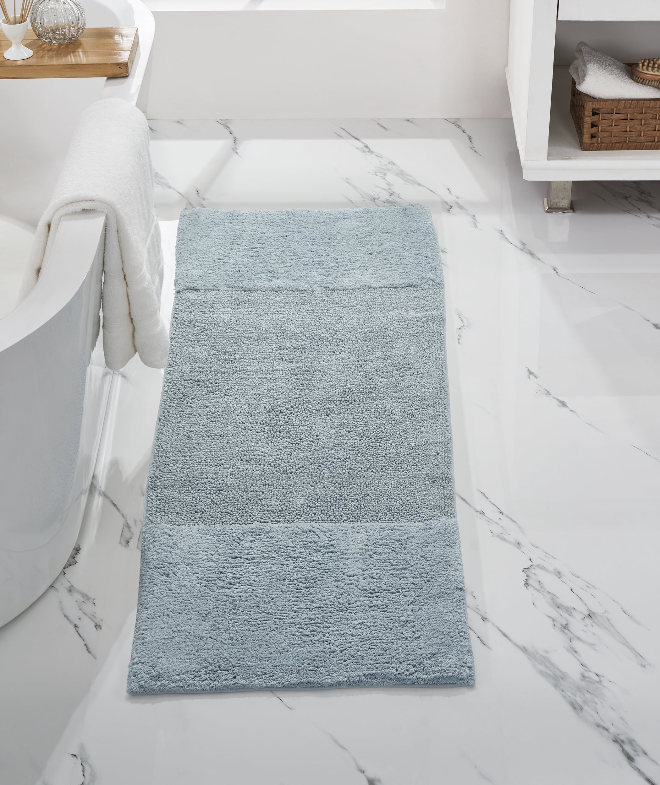 Better Trends 5 Piece Bathroom Rug Set, 100% Cotton, Extra Soft Tufted Bath Mat, Water Absorbent & Non Slip Bath Rug, (Blue) Granada Collection