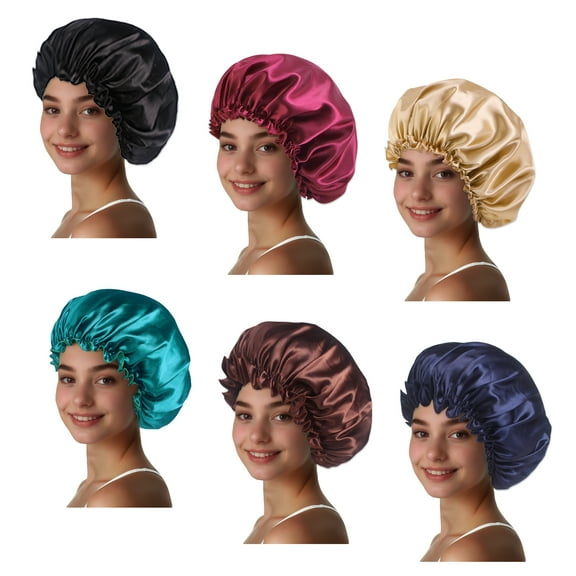 6 Pcs Silky Night Sleeping Cap Satin Bonnet Silk Bonnet for Sleeping Hair Bonnets for Women Curly Natural Hair