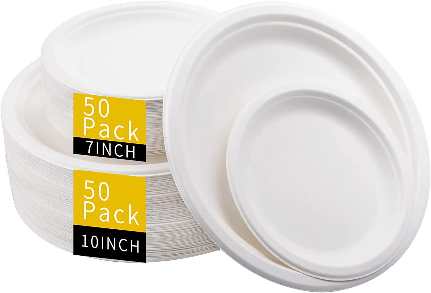 100 Compostable Paper Plates [100Pack] HeavyDuty Plate, Natural