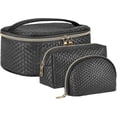 thumbnail image 1 of Toiletry Bag Women Large Capacity Makeup Bag with Waterproof PU Makeup Bag Travel Case 3 Pieces Black, 1 of 5