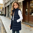 thumbnail image 3 of OGLCCG Long Puffer Vest Girls Sleeveless Quilted Warm Coat Gilet Jacket Fall Winter Zip Up Padded Outerwear with Pockets(Navy,7-8 Years), 3 of 8