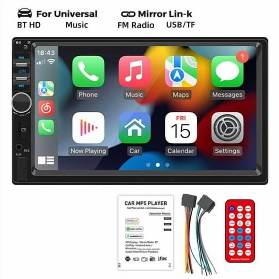 Polarlander Double Din Car Stereo Car Audio 7-inch HD Touch Screen Car radio Player Bluetooth with Multimedia SD USB FM AUX MP5/4/3 Mirror Link Carplay Function