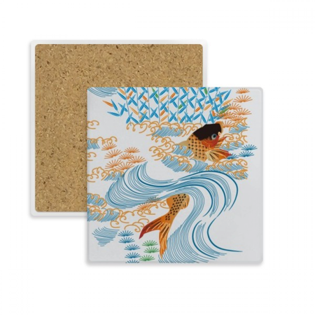 

Painting Japanese Culture Fish Water Square Coaster Cup Mat Mug Subplate Holder Insulation Stone