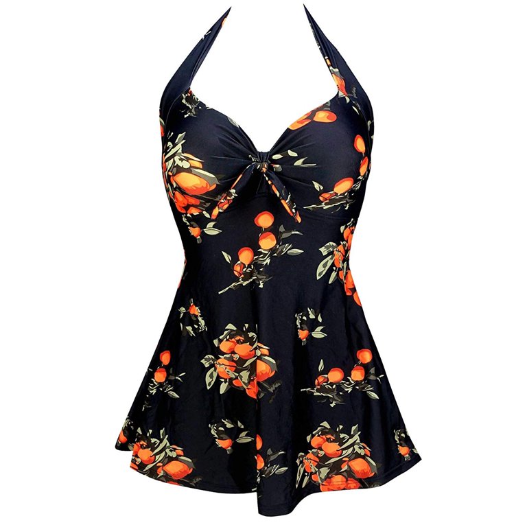 Womens Plus Size Vintage Pin Up Retro Fashion Swimdress One Piece