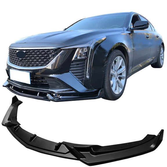 Ikon Motorsports 3PCS Front Bumper Lip Spoiler Compatible With 2025-2026 Cadillac CT5 Premium Luxury, PP Matte Black Lower Air Dam Chin Splitter