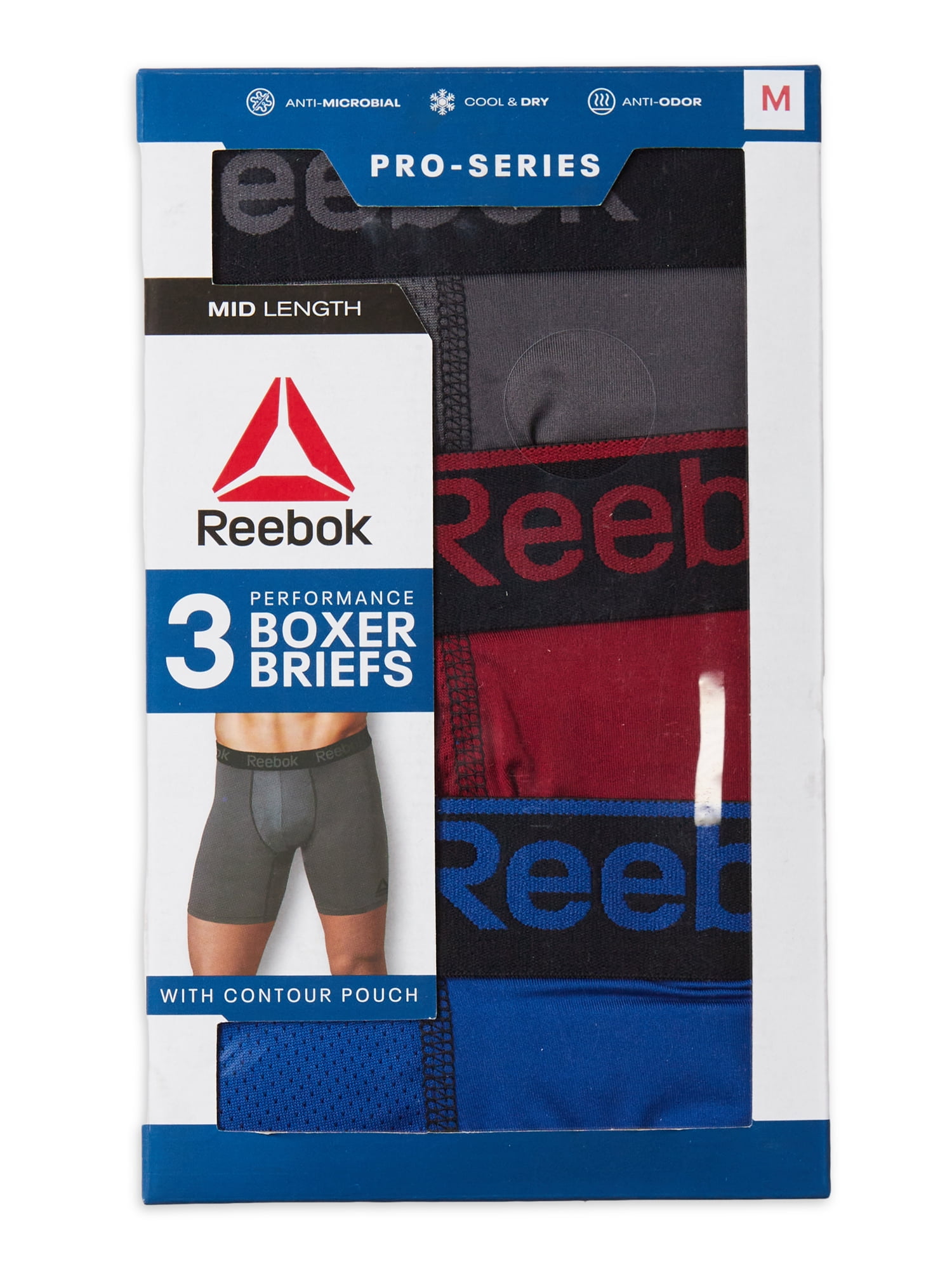 Reebok Men's Pro Series Performance Boxer Brief Extended Length Underwear, 7.5-Inch, 3-Pack