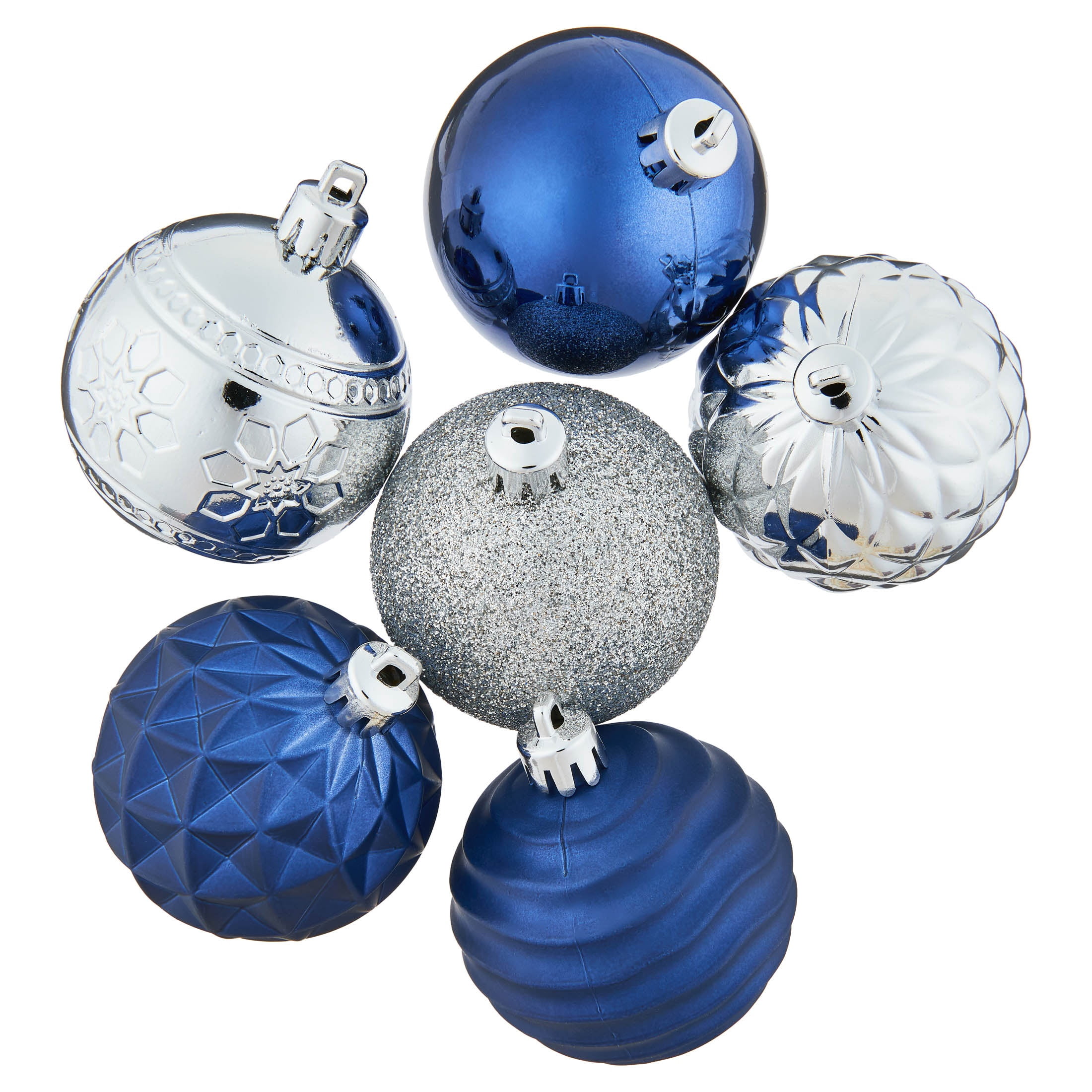 24-Count Navy and Silver Ball Shatterproof Christmas Ornaments, 2.8", by Holiday Time