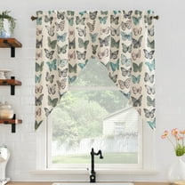 No. 918 Magdalena 2-pack Butterfly Print Sheer Rod Pocket Kitchen Curtains, 56"x38"