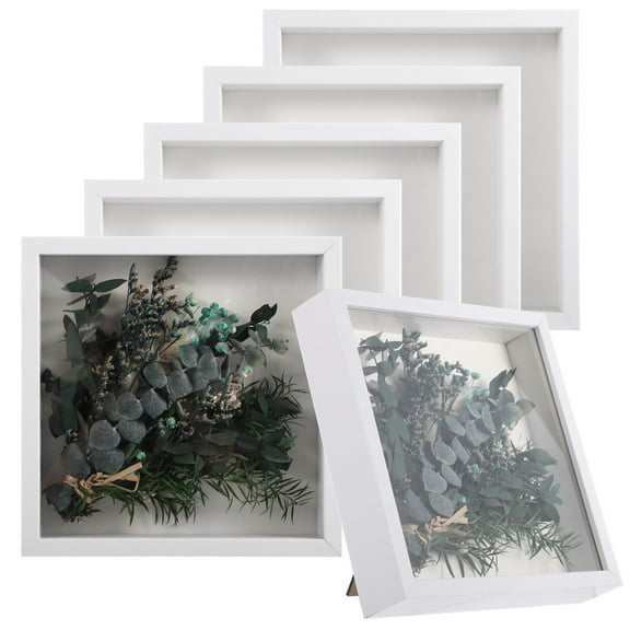 6 PCS Shadow Box Frames, White Wood Display Frame with Acrylic Front, Deep Memory Box for Dried Flowers, Crafts, Medals, Memorabilia, Wall or Tabletop Display, 8.7 x 8.7 x 1.7 in