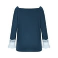 thumbnail image 5 of YODETEY Women’s Square Neck Top, Long Sleeve Women Slim Casual Fitted Tees Basic Tops, #Crewneck-Dark Blue,L, 5 of 6