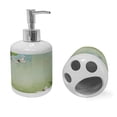 thumbnail image 2 of Ambesonne Spring Soap Dispenser & Toothbrush Holder Set, Flowers Butterflies Pattern, 2 Pcs, Lime Green Pale Blue, 2 of 6