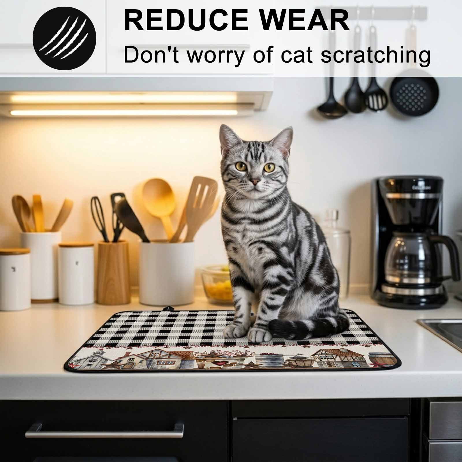 Farmhouse Stove Top Cover for Electric Stove, Heat-proof & Non Slip Glass Top Stove Cover Protector, American Country Star Barn Black Plaid Berry Kitchen Flat Cooktop Rubber Mat 24x21 Inches
