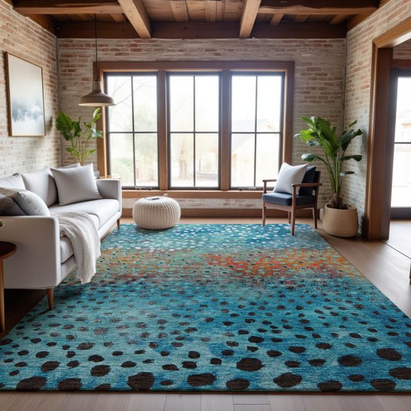 Addison Rugs Mayfield Premium Machine Washable Transitional Circles Blue Rectangle Rug, 5' x 7'6"