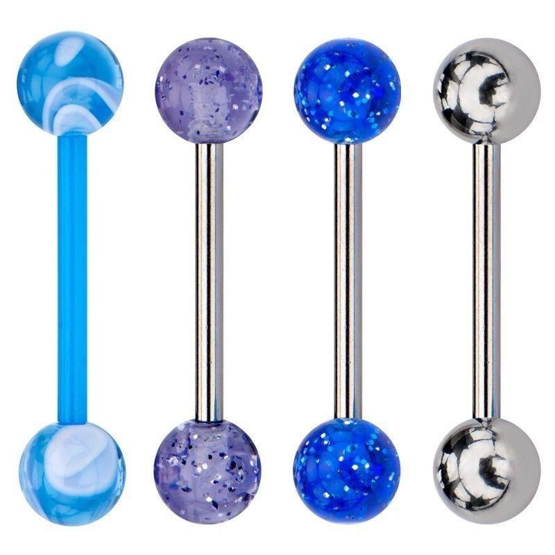 Tongue Rings Multi Pack Barbell uv Surgical steel and Bioflex 14G 5/8" 16mm 4pc