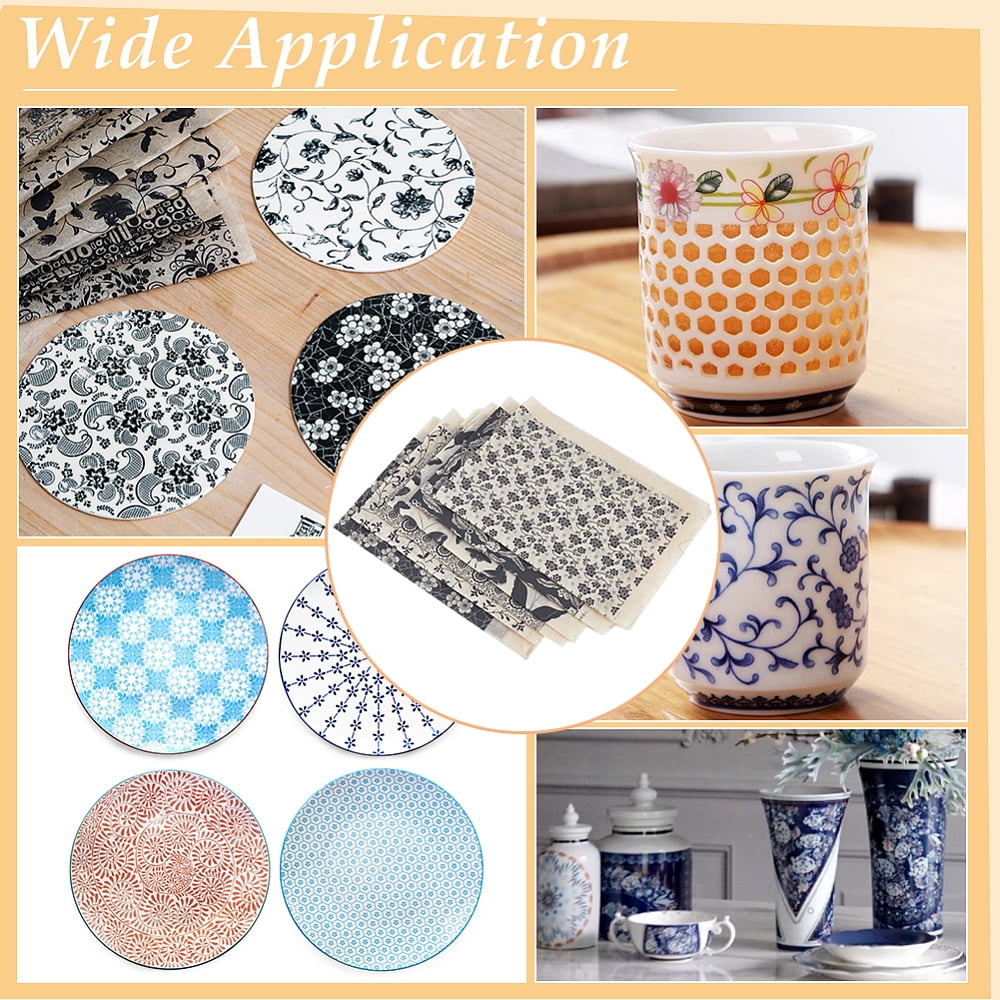 6 Styles Butterfly Flower Pattern Ceramic Decals Black Pottery Ceramics Clay Transfer Paper Underglaze Flower Paper for Pottery Enamel Decal