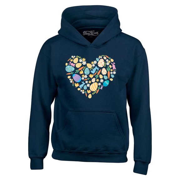 Shop4Ever Men's Easter Heart Bunny Carrot Daisy Spring Cluster Hooded Sweatshirt Hoodie XX-Large Navy