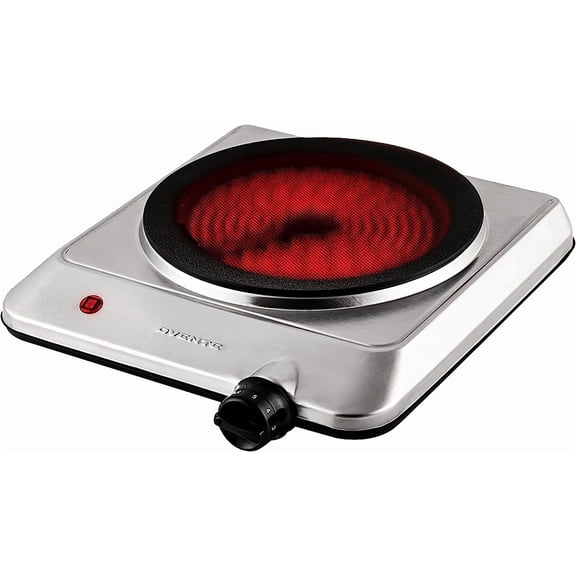 OVENTE Countertop Infrared Single Burner, 1000W Electric Hot Plate w/ 7.5” Ceramic Glass Cooktop, 6 Level Temperature Setting & Easy to Clean Base, Compact Stove for Home Dorm Office, Silver BGI201S