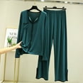 thumbnail image 2 of Jinhomg Womens Thin Pajama Sets 2 Piece Lightweight Cozy Sleepwear Outfits Fall Casual Loose Long Sleeve Notch Lapel Tops and Elastic Waist Pants Summer Saving Green XXL, 2 of 10