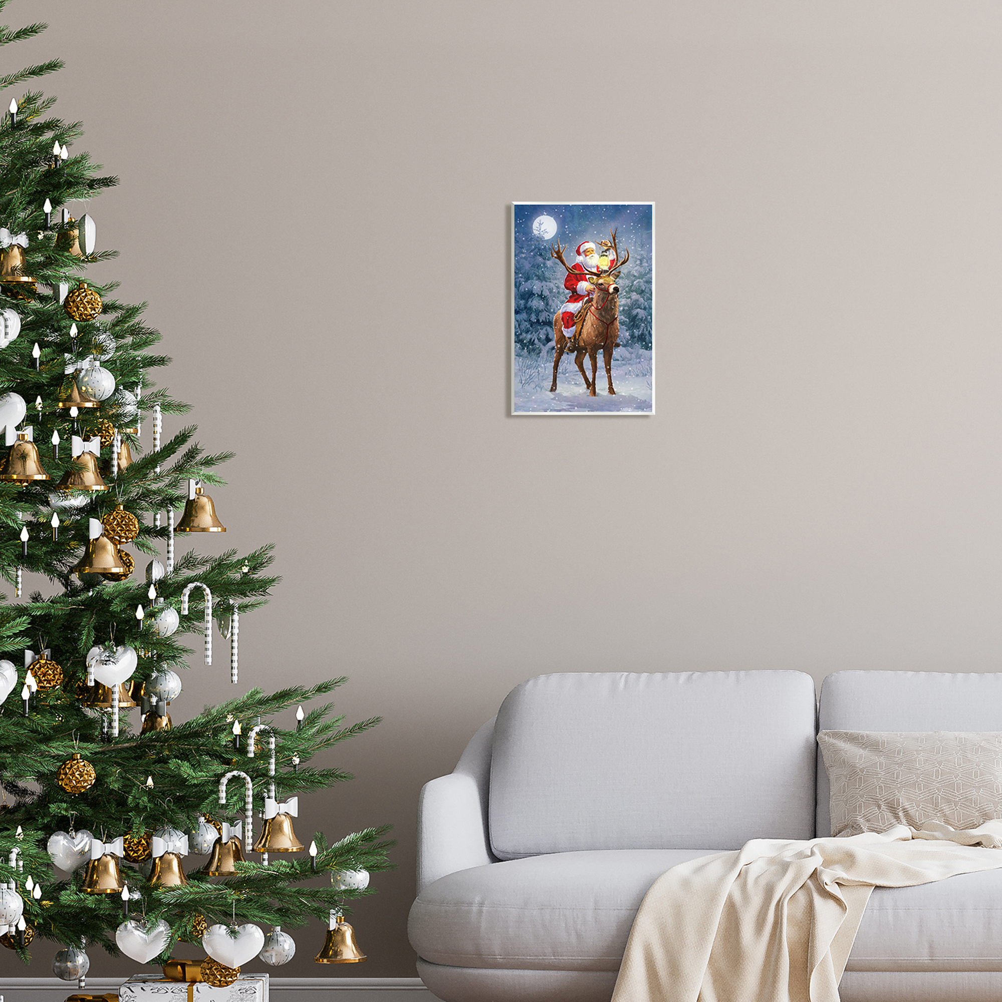 Stupell Industries Santa Riding Reindeer Landscape Holiday Painting Unframed Art Print Wall Art