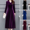 thumbnail image 2 of comerut Women Dress Solid Color Soft Long Sleeves Round Neck Big Hem Warm Mid-calf Length Plus SIze Lady Prom Dress Female Garment, 2 of 8