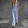 thumbnail image 7 of Besolor Womens Summer Outfits 2 Piece Set V Neck Sleeveless Button Tank Tops Wide Leg Pants with Pocket Beach Dresses Vacation Sets(XX-Large,Blue), 7 of 7