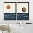thumbnail image 3 of IDEA4WALL Framed Wall Art Print Set Orange Sun Over Blue Watercolor Ocean Waves Abstract Shapes Modern Minimalist Chic Relax/Calm for Living Room, Bedroom, Office - 16"x24"x2 Black, 3 of 5